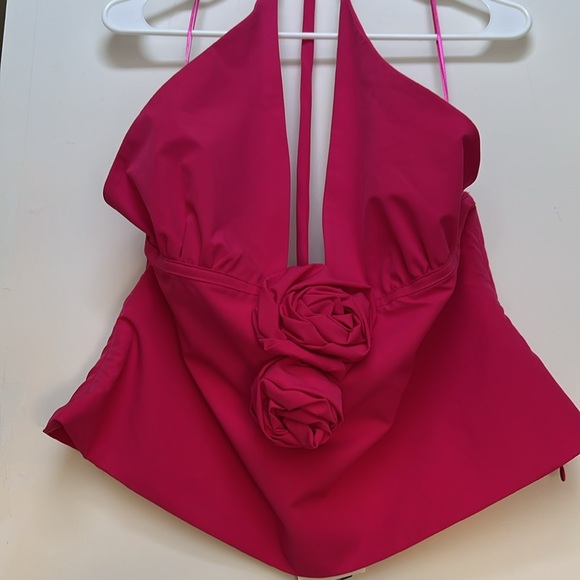 Zara Hot Pink Halter Top with Flowers - Picture 3 of 5
